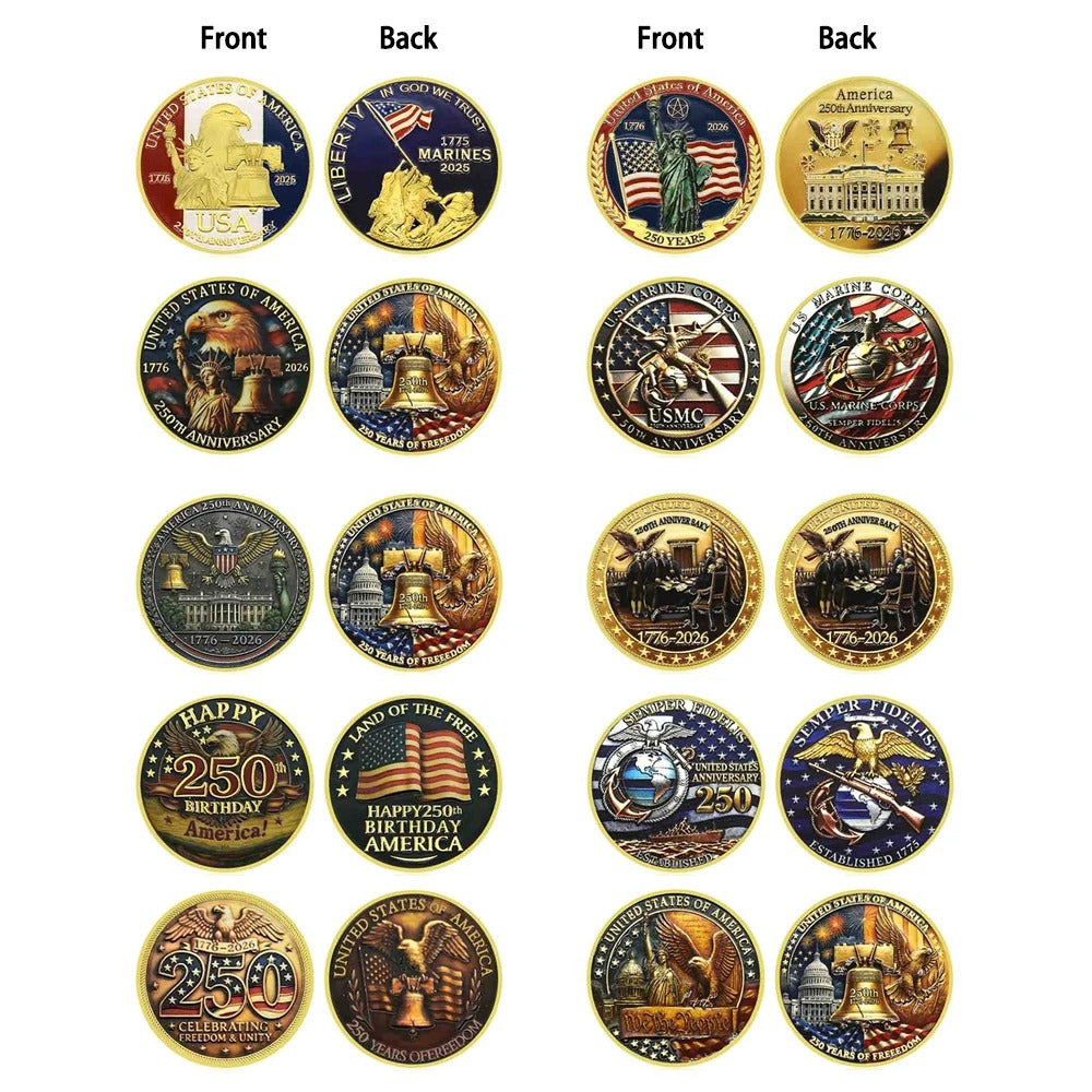 10-Piece USA 250th Anniversary Gold-Plated Commemorative Coin Set